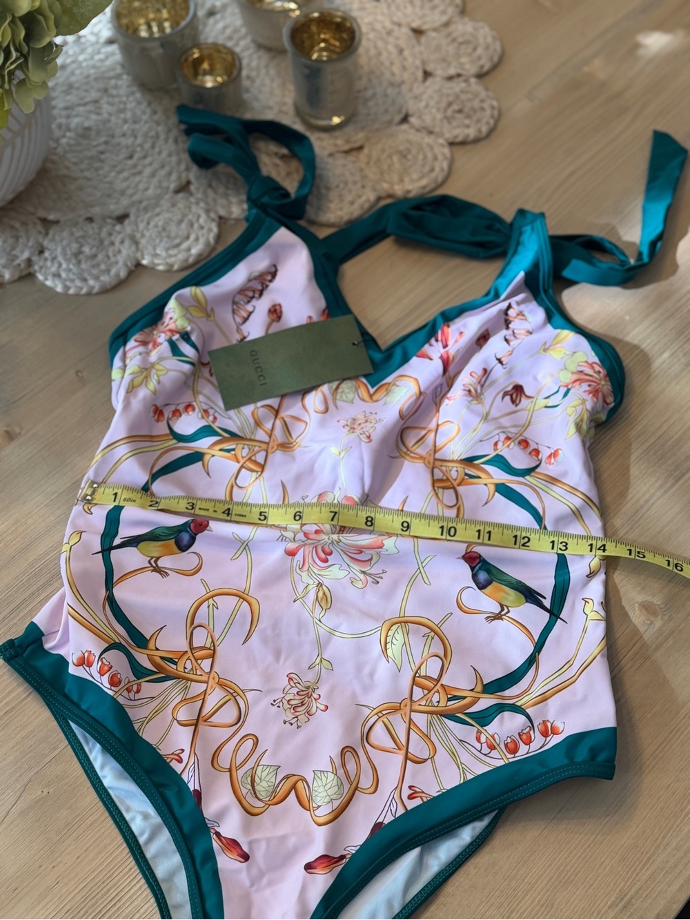 Gucci Pink Floral One-Piece with Dark Green Trim - Picture 4 of 4